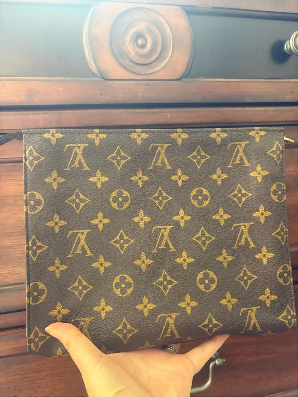 Authentic Louis Vuitton Monogram Poche Toilette 26 Clutch Bag Brown